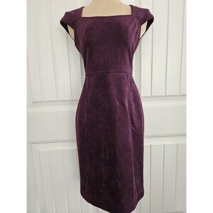 Calvin Klein Aubergine Faux Suede Sheath Dress Cap Sleeves Coin Zipper Sz 4